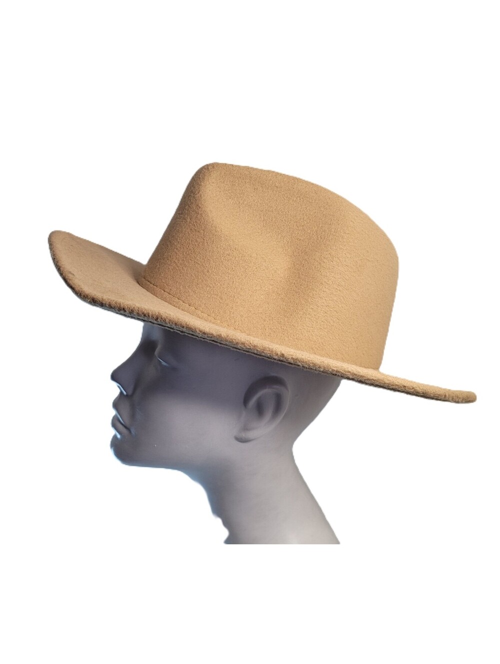 Unisex Tan Beige Wide Brim Fedora Rancher Hat Western Felt Cotton Blend